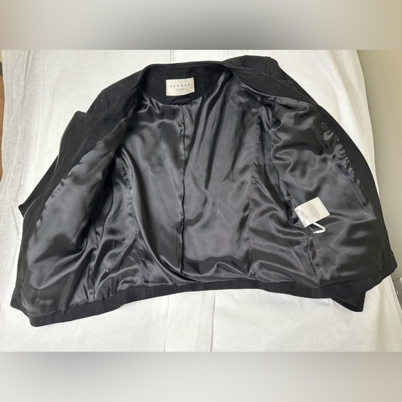 Sandro Paris Jacket Women’s Small 1 Suede Goat Leather Black Asymmetrical Zip🐝 - Picture 6 of 10